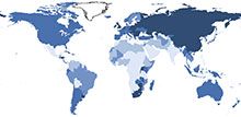 odhadovaná mortalita nádorových onemocnění na 100 000 obyvatel: kliknutím obrázek zvětšíta (zdroj: GLOBOCAN 2008)