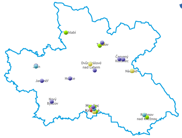 click on the image to display the interactive map of cancer care in the Hradec Kralove Region