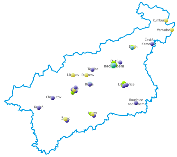 click on the image to display the interactive map of cancer care in the Usti nad Labem Region