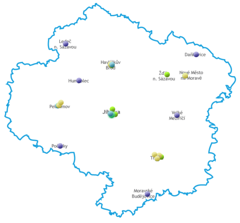 click on the image to display the interactive map of cancer care in the Vysocina Region