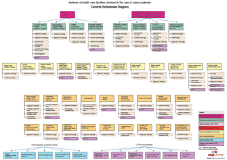 Diagramy znázorňující vztahy mezi onkologickými pracovišti