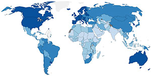 estimated age-standardized incidence rates (World) in 2018, all cancers, both sexes, all ages (source: Global Cancer Observatory)