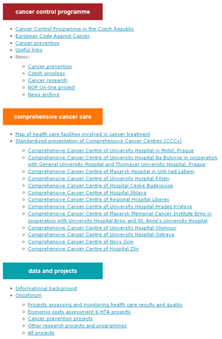 Site map of the portal www.onconet.cz