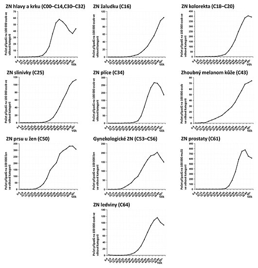 věkově specifická incidence zhoubných nádorů, období 2008–2012