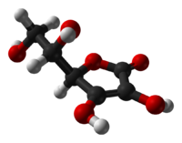 3D struktura vitamínu C (zdroj: Wikimedia Commons)