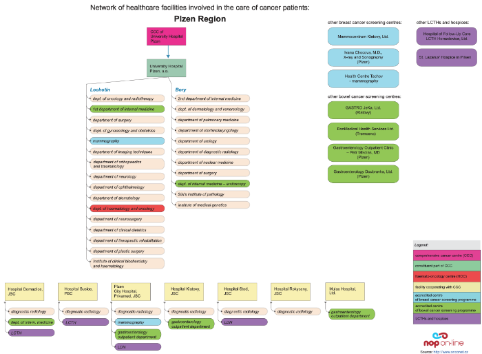 click on the image to display the PDF version of diagram depicting relations among facilities providing cancer care in the Plzen Region