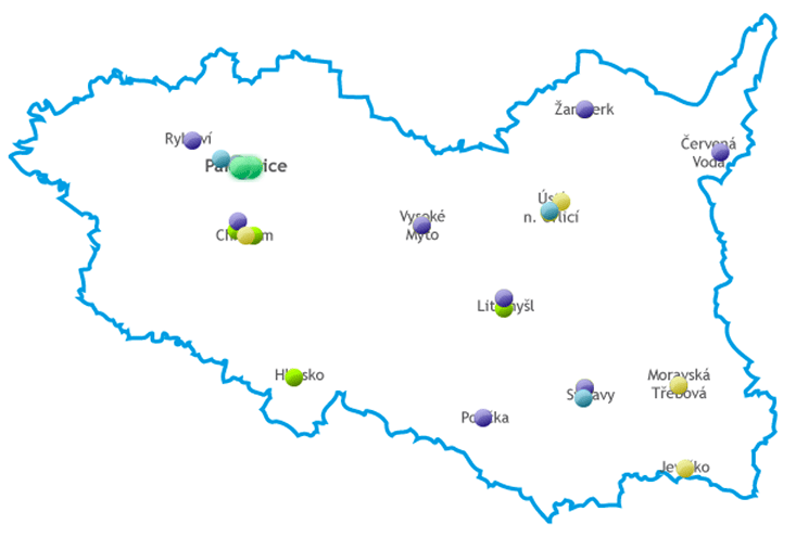 click on the image to display the interactive map of cancer care in the Pardubice Region