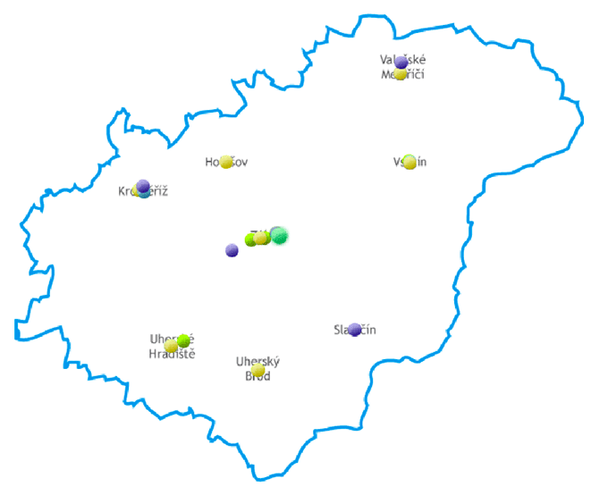 click on the image to display the interactive map of cancer care in the Zlin Region